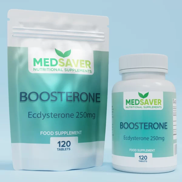 ecdysterone supplement called boosterone from medsaver in pouch and bottle